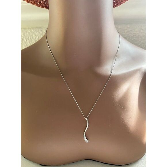 14k/10k Diamond Wavy Pendant Necklace - Picture 8 of 9